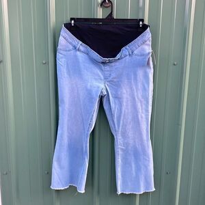 Women's Maternity Crop Flare Frayed Hem Jeans Pants Size L